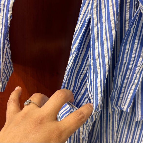 Porridge Tie-Front Shirt Dress Size Small Maxi Blue Stripped Button Front Pocket - Picture 8 of 17